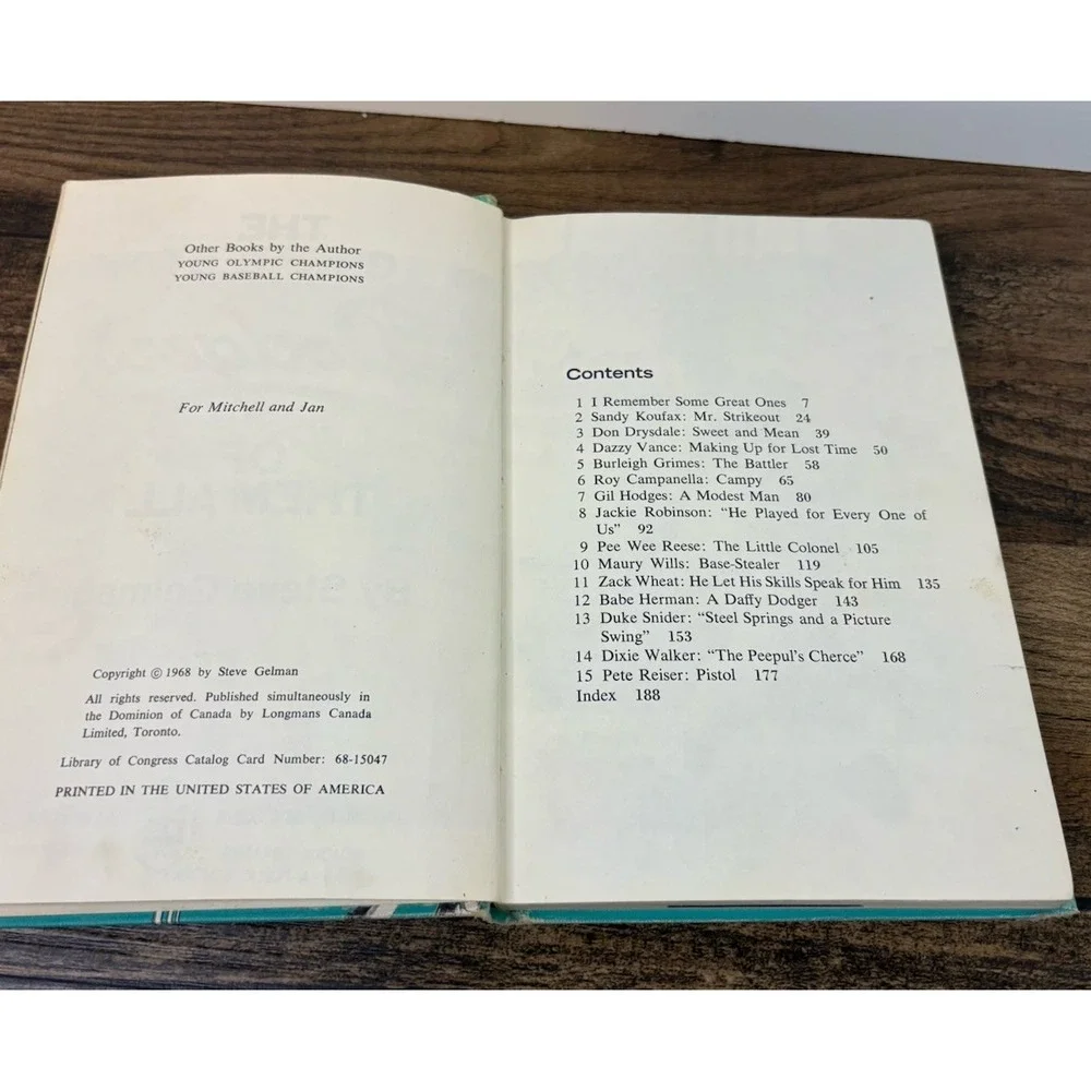 The Greatest Dodgers Of Them All Hardcover Book Steve Gelman 1968 Putnam